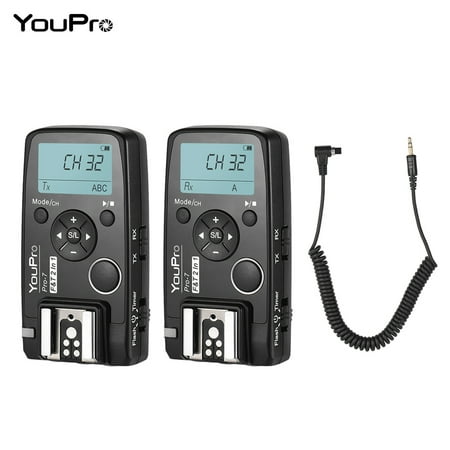 YouPro Pro-7 Wireless Shutter Timer Remote and Flash Trigger 2in1 with N3 2.5mm PC Sync & Shutter Cable for Canon 7D 7DII 6D 5DII 5DIII 5DIV 5DS 5DSR 50D 40D 1D 1DS I/II/III/ 1DX