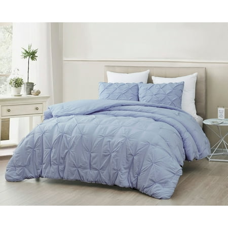 Mari 3pc Comforter Set Stonewashed Pinch Pleat Bed Cover Light