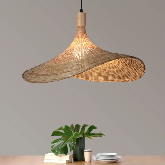 Lámpara colgante DUNMW con forma de sombrero de bambú con LED de 12 W para techo