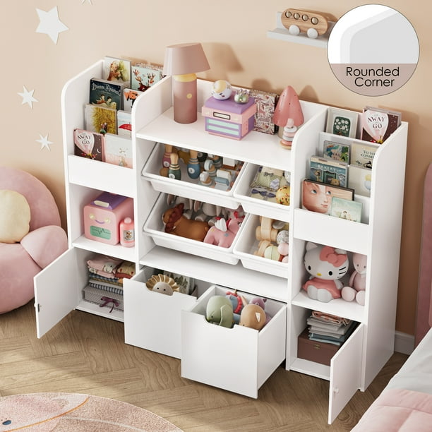 Hiphuta Kids Bookcase Toy Storage Organizer, Wooden Toy Organizer