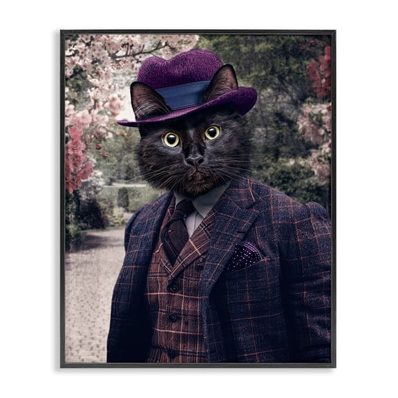 Stupell Industries Vintage Clothing Cat Animals & Insects Painting Black Framed Art Print Wall Art, 11 x 14