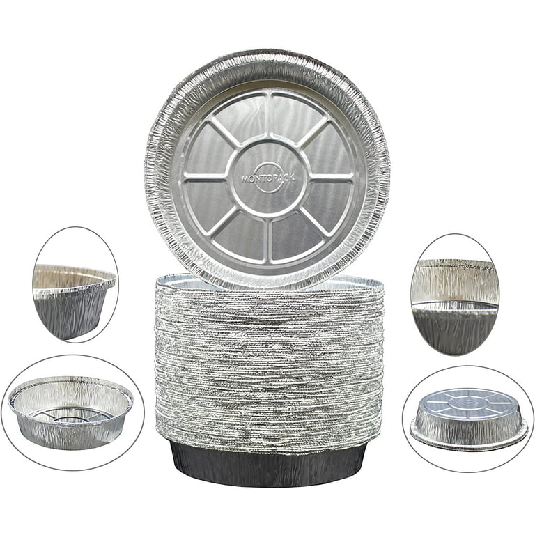 MontoPack Disposable Aluminum Round Tin Foil Pans 40 Pack Clear Plastic Lid  