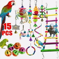 15 Pack Extra Large Bird Toys for Parakeet Toys for Bird Cage Accessories Parakeets Swing Chewing Toys, Dinosam Wooden Bird Toys for Cage Parrots Toys, Bird Training Toys, Parrot Hanging Swing