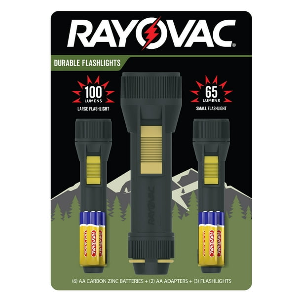 Rayovac Camping LED Bulb Flashlights, 100 & 65 Lumens, 3Pack, AA Size