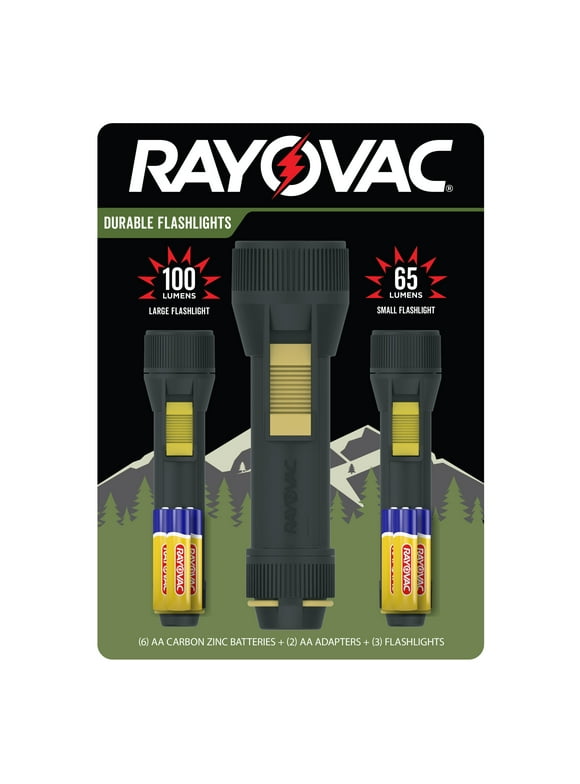 Rayovac Camping LED Bulb Flashlights, 100 & 65 Lumens, 3-Pack, AA Size Batteries Included