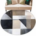 thumbnail image 2 of Abstract Black Brown White Round Living Room Rugs 5 ft, Modern Art Brown Grey Washable Area Rug with Non-Slip Sturdy Edge Binding Round Carpet for Entryway Kitchen Bedroom Bathroom, 2 of 9