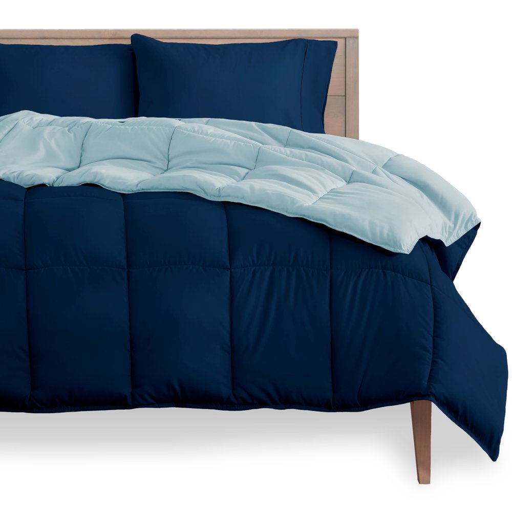 Bare Home Goose Down Alternative Reversible Comforter (Queen, Dark Blue