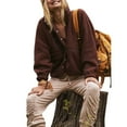 thumbnail image 1 of Chaqueta Afelpada para Mujer, con Botones, Estilo Casual, Ideal para el Invierno Abrigo Cálido con Bolsillos Marrón Oscuro S, 1 of 8