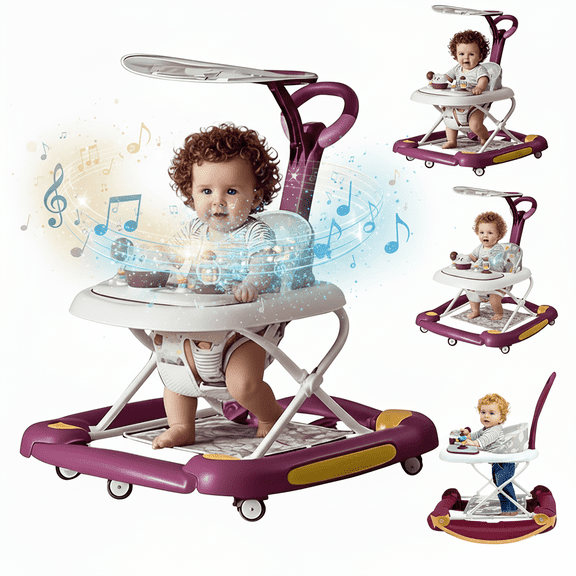 HDUTNGISN 5-in-1 Green Adjustable Baby Walker with Wheels for Boys & Girls