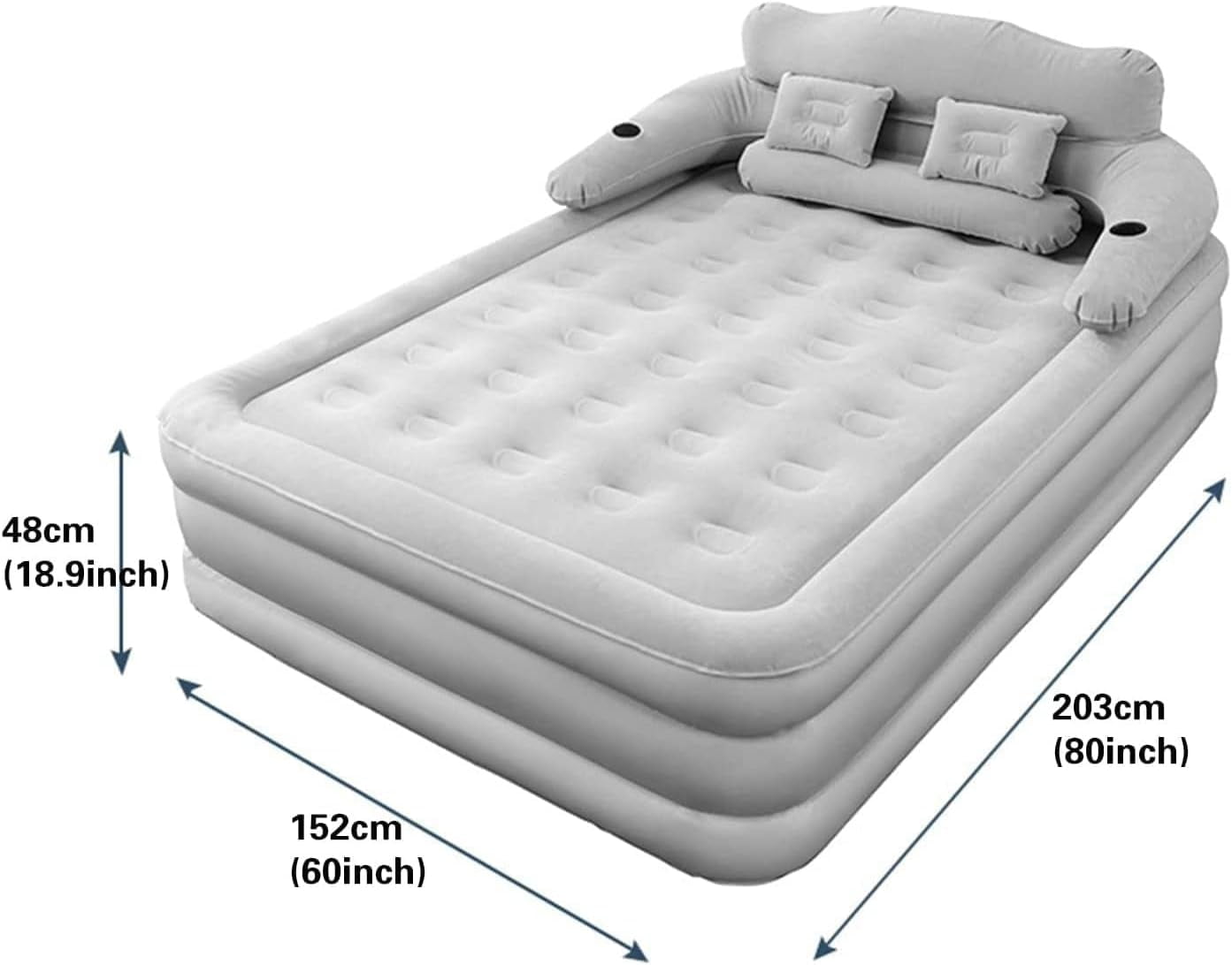 LHUAI, 19In Queen Air Mattress  With Headboard, High-Rise Inflatable Air Mattress With Built In Pump, 600lb Weight Capacity, For Guest Home Camping Travel, Grey