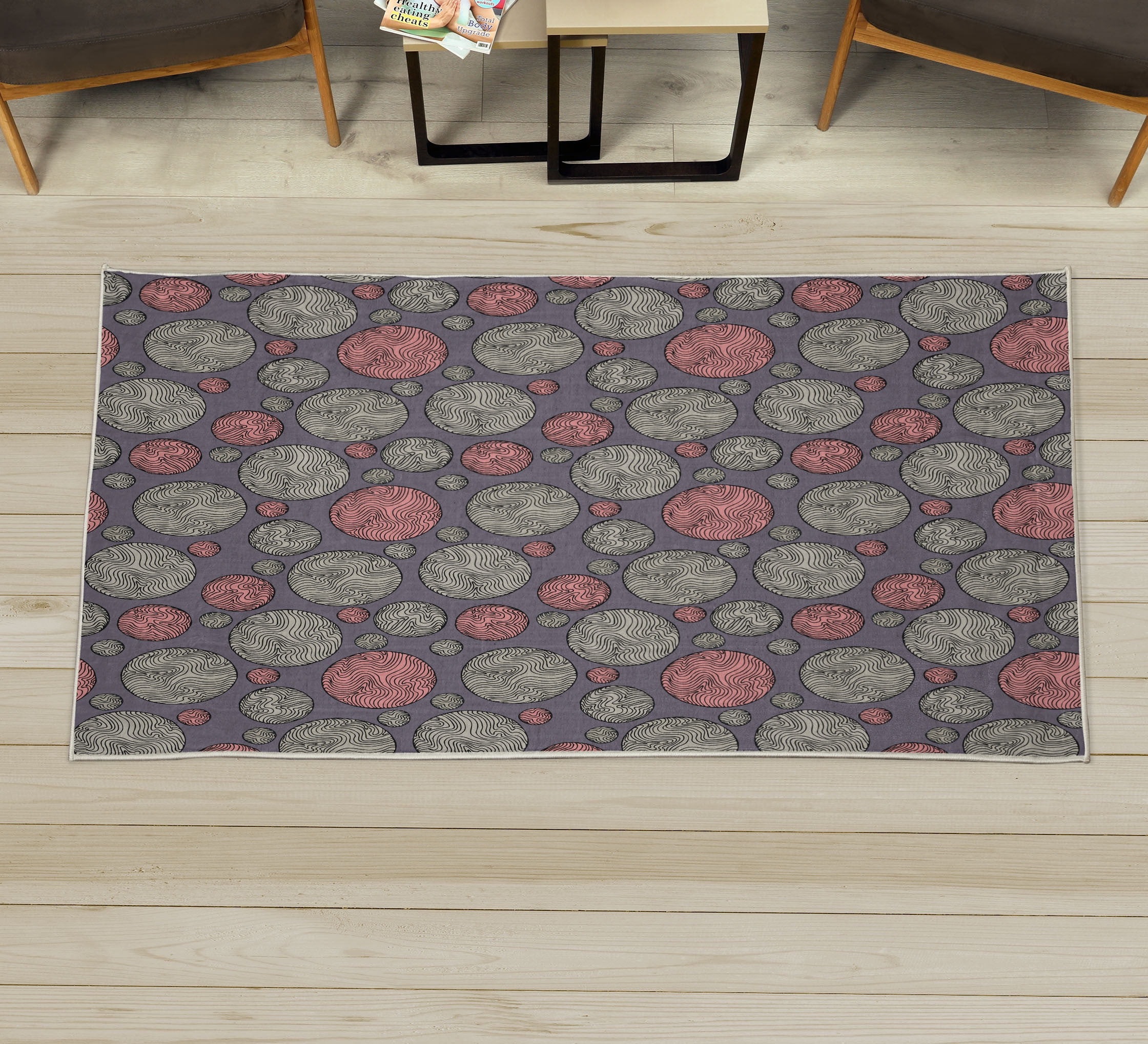 Circle Decorative Rug, Vintage Design with Round Shapes with Curved ...
