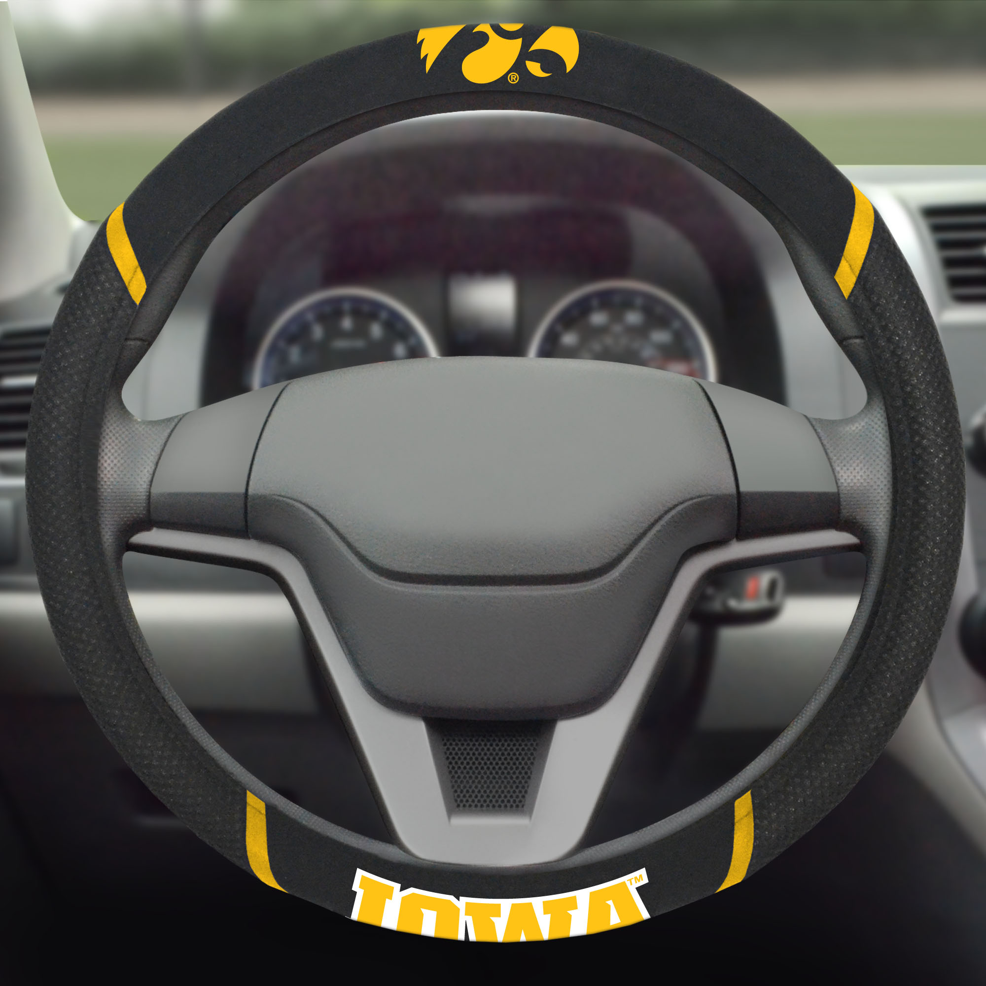 14903 Fanmats College NCAA University of Iowa 15 Inch x 15 Inch soft grippy mesh embroidered team logo washable Automotive Accessory vehicle Car Steering Wheel Cover - image 2 of 5