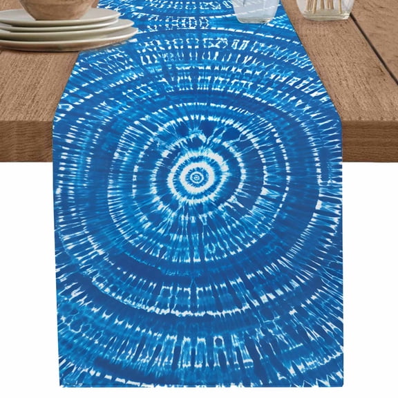 nqOlkjepod Blue Boho Geometric Table Runner 72 Inches Long Farmhouse Dress Scarves, Ombre Abstract Tie Dye Aesthetic Dining Tablerunner for Coffee Table/Kitchen Island/Party Décor, 13" x 72"