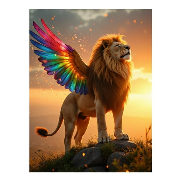 Diamond Art Kit for Adults, Lion With Rainbow Wings Sunset Diamond Painting for Adults Beginners, DIY Diamond Art Painting Kits, 5D Diamond Painting Crafts for Home Decor 12x16 Frameless