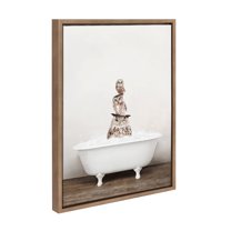 Kate and Laurel Sylvie Stacked Owls in Rustic Bath Framed Canvas Wall Art by Amy Peterson Art Studio, 18x24 Gold, Modern Fun Decorative Bathtub Wall Art for Home Décor