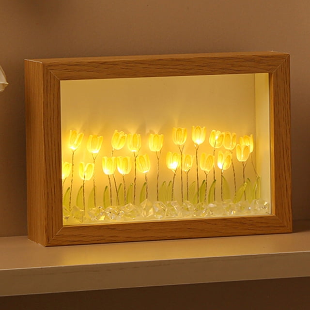 Luz De Noche De Bricolaje Marco de fotos Tulipán Luz ambiental Adornos Simulación Tulipán Luz Regalo Decoración para el hogar