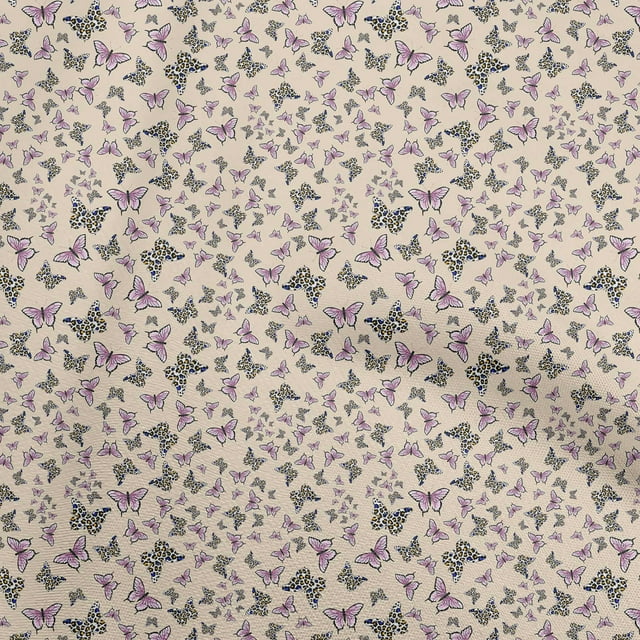 oneOone Rayon Light Beige Fabric Butterflies Sewing Material Print Fabric By The Yard 56 Inch Wide