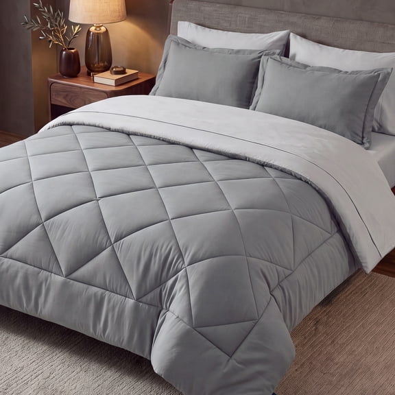 U by Bedsure Queen Comforter Set,7 Pieces Bed in a Bag, Reversible Lightweight Bedding Set, Gray