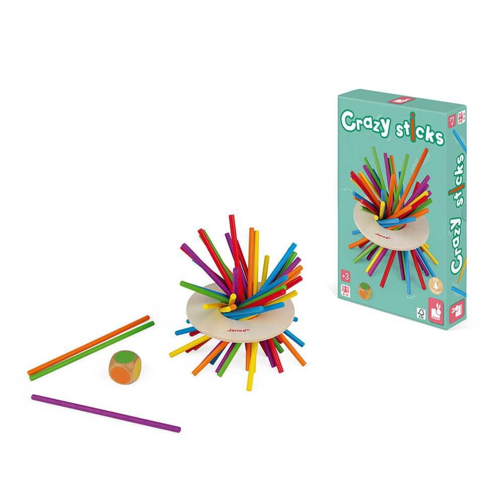 Janod - Crazy Sticks - Wooden Table Game - Skill and Strategy Challenge - For Children aged 3 Years Old and Up - 1 - 6 Players - Multilingual - J02695