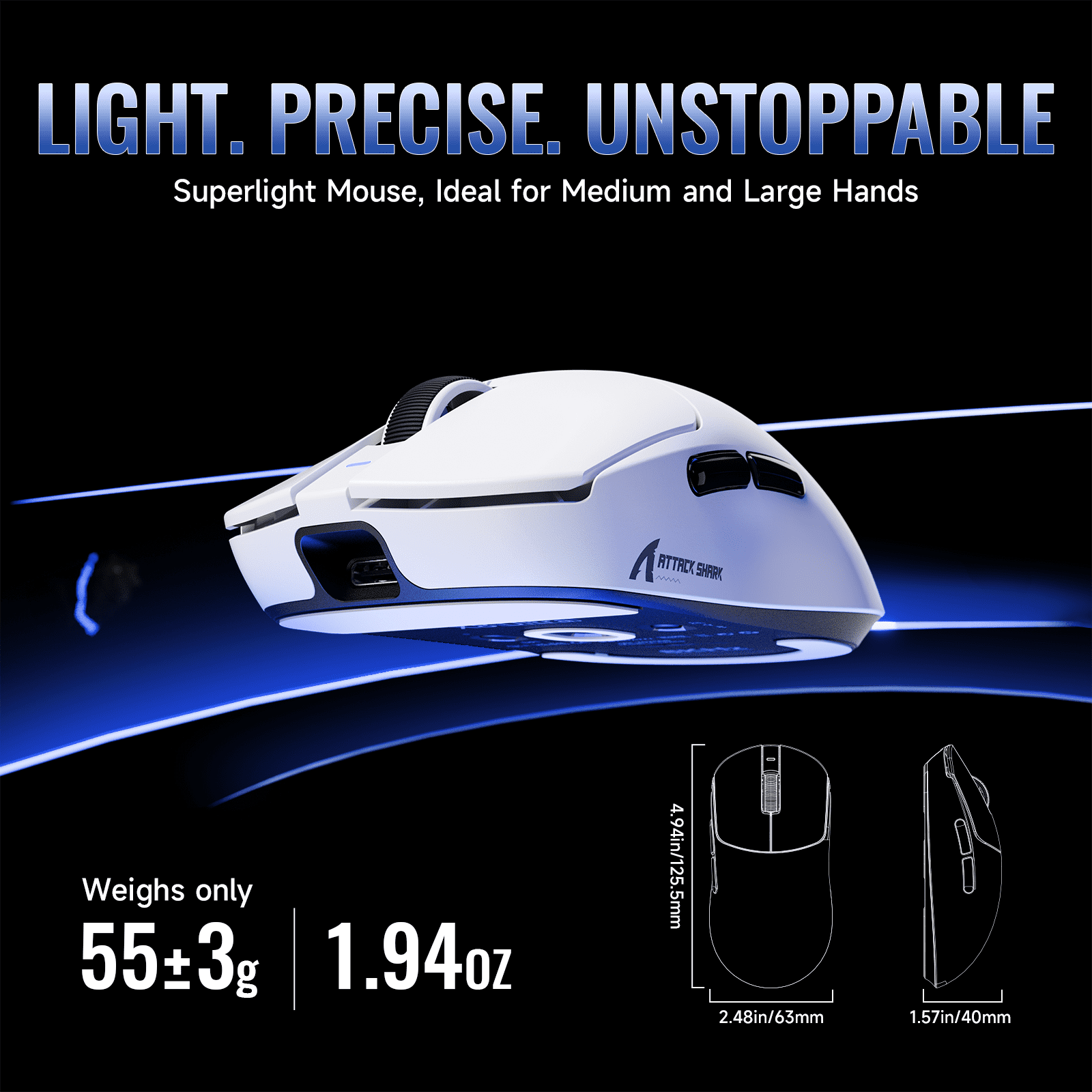 ATTACK SHARK X8 ULTRA Wireless Gaming Mouse, Tri-Mode 2.4G/USB-C Wired/Bluetooth, PAW3950MAX Sensor, 42000 DPI, 55g Lightweight Design, 8000Hz Polling Rate, White