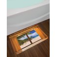 thumbnail image 2 of Beach Bath Mat, Tropical Exotic Seashore View from Window with Curtains Summer Island Ocean Picture, Plush Bathroom Decor Mat with Non Slip Backing, 29.5" X 17.5", Amber Beige, by Ambesonne, 2 of 2
