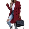 thumbnail image 2 of ClodeEU Womens Mid Long Wool Blend Coat With Pockets, Notch Lapel Button Up Trench Coat Wine,Womens Plus XXL, 2 of 5