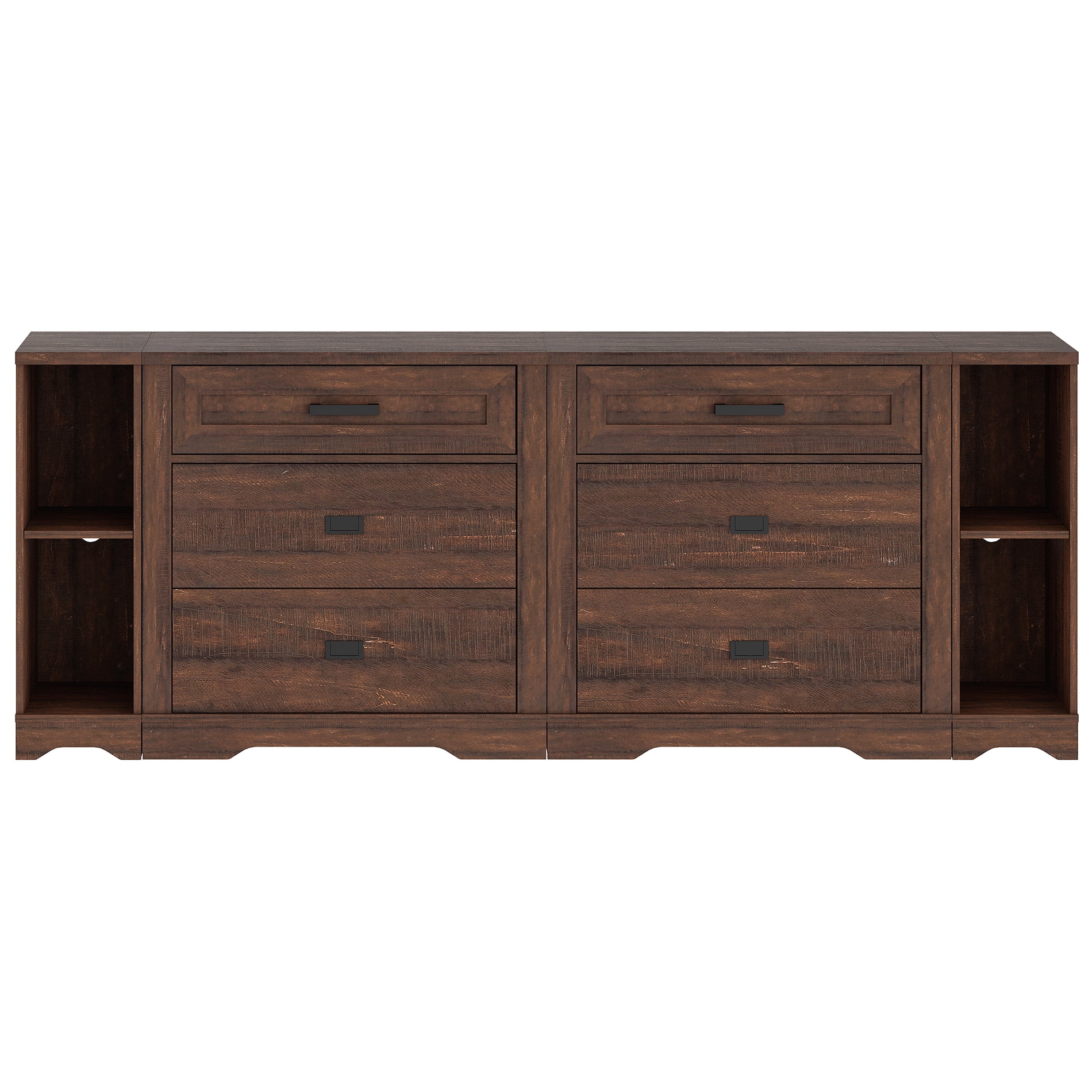 Farmhouse 4 in 1 Dresser TV Stand for 75 85 95" TVs ,Wood Entertainment Center with 6 Drawers Dresser Cabinet and Open Storage for Living Room ,Rustic Brown
