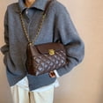 thumbnail image 5 of Rhombic chain small bag, women's messenger bag, artificial leather, versatile messenger bag. - brown, 5 of 6