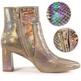 thumbnail image 2 of Unique Bargains Women's Pointed Toe Snake Print Chunky Heel Ankle Boots, 2 of 7