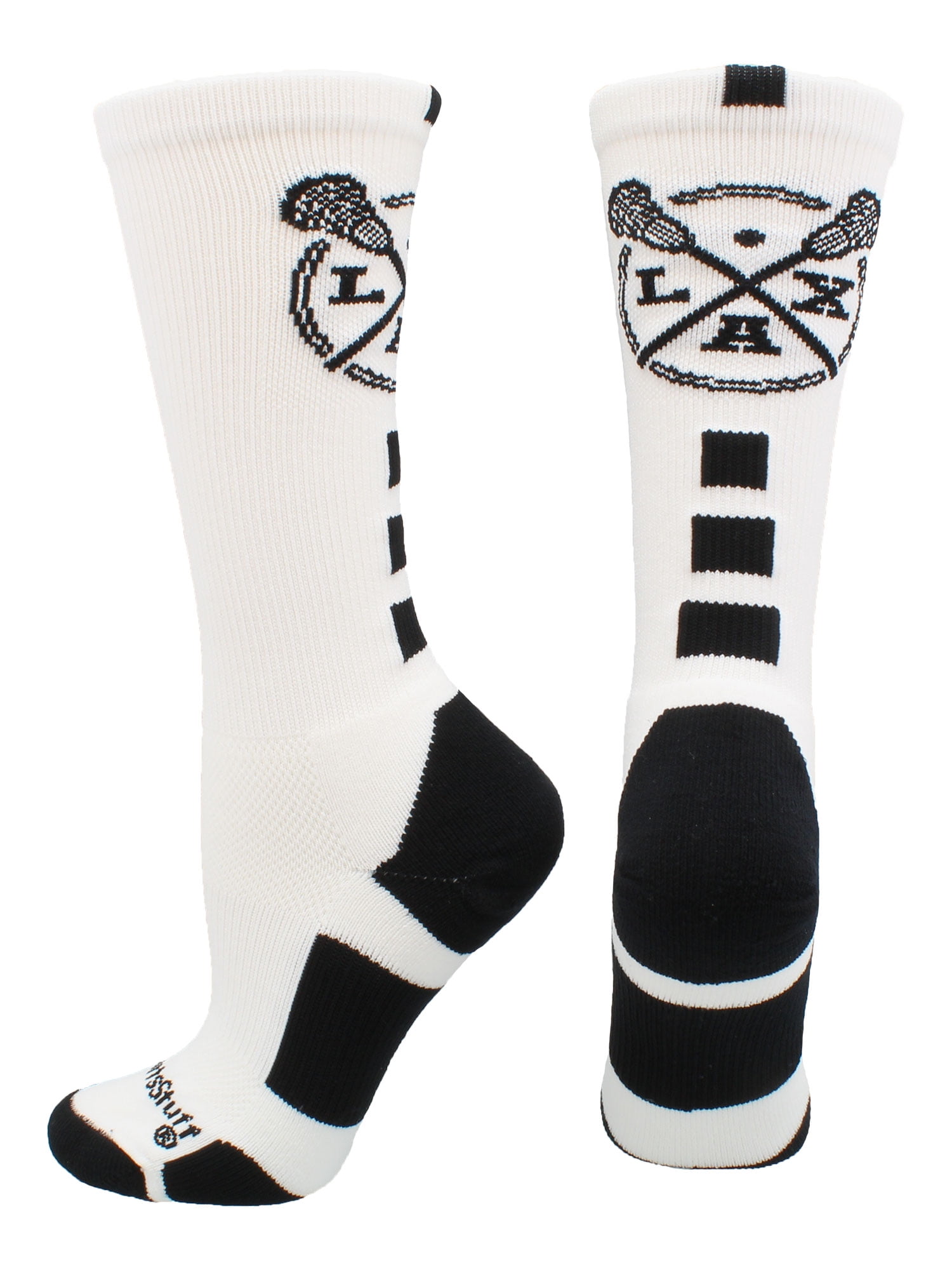 LAX Lacrosse Socks with Lacrosse Sticks Athletic Crew Socks (White