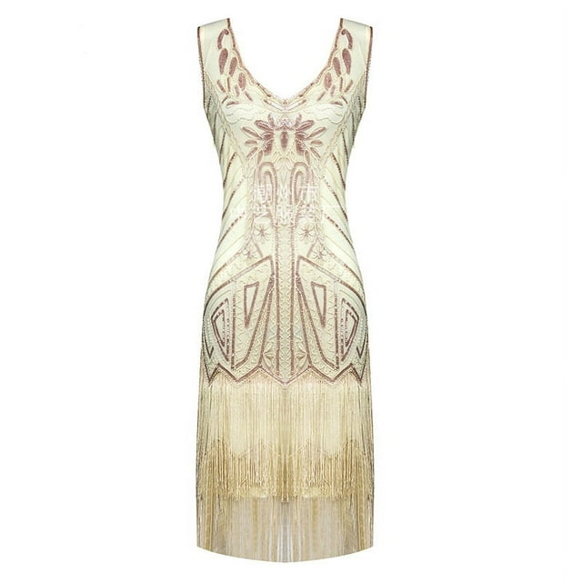 Vestido vintage de los años 20 con borlas y lentejuelas, vestido con borlas y cuentas, vestido para fiesta y cena