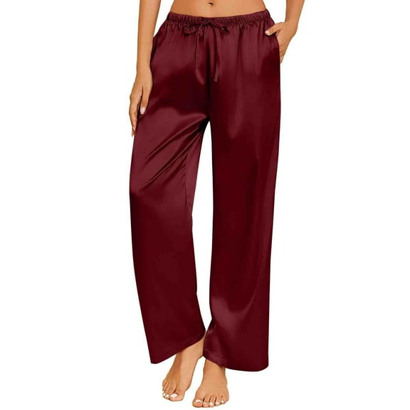 Dxzfnsa Womens Wide Leg Sweatpants Casual Loose Solid Color Pants Comfy Lounge Joggers Baggy Sweatpants Pockets Work Pants Women(Wine,S-2XL)