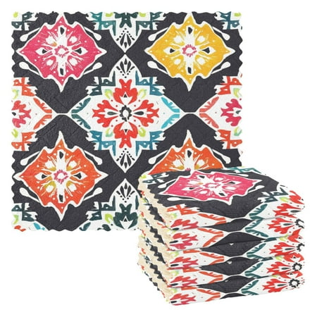 

Ethnic Style Square Abstract Pattern Dish Cloths Quick Drying Dish Towels Reusable Cleaning Cloths Set of 6 for Kitchen Countertop Car 11 x 11