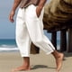 thumbnail image 2 of Pantalones de playa lisos con abertura para hombre: algodón y lino, cintura elástica, informales/vacacionales, tallas S-XXXL, cintura de 74-98 cm, 2 of 8