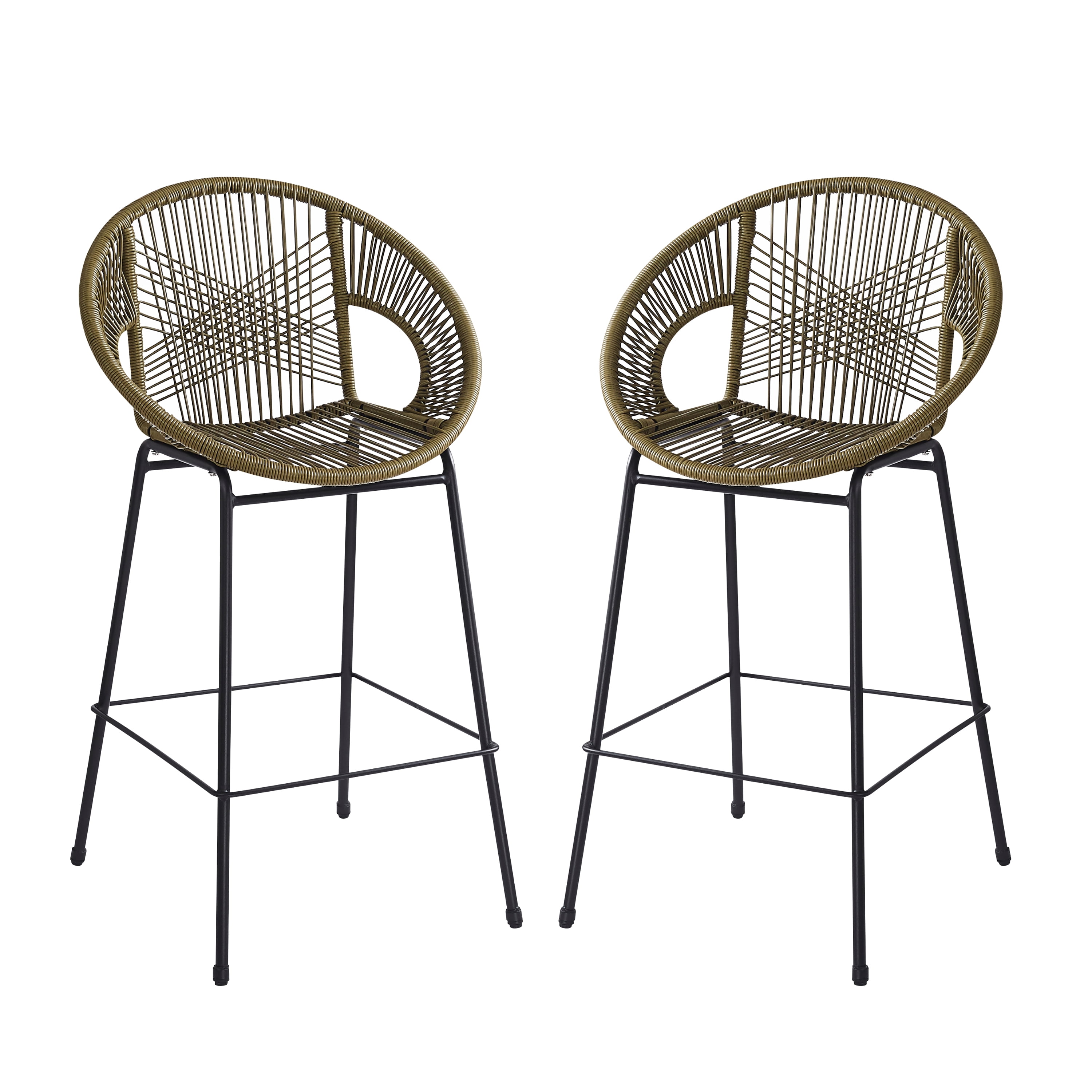 Outdoor Faux Wicker Barstools Set of 2 for Patio Bar Deck, Green