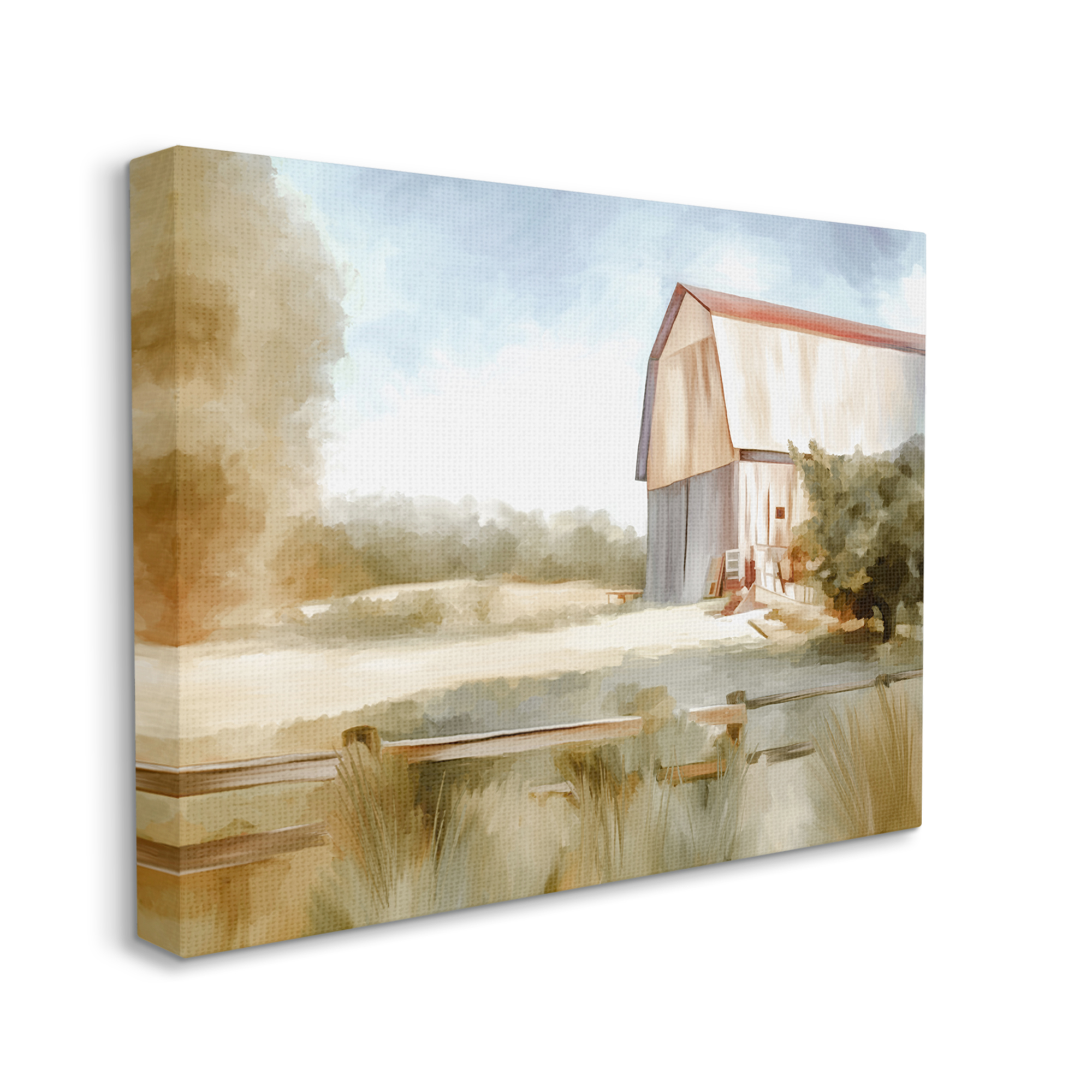 Stupell Industries Barn in Rural Farmland Nature Painting Gallery Wrapped Canvas Print Wall Art, 30 x 24