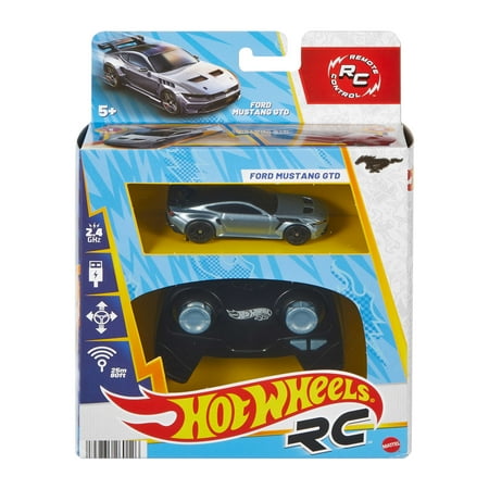 Grey Hot Wheels RC 1:64 Scale Ford Mustang GTD, Battery-Powered Remote-Control Toy Car