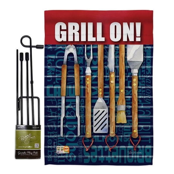 Breeze Decor BD-SU-GS-106086-IP-BO-D-US18-BT 13 x 18.5 in. Grill on Summer Fun in the Sun Impressions Decorative Vertical Double Sided Garden Flag Set with Banner Pole