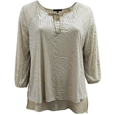BNY Corner - Women's Plus-Size 3/4 Sleeves Velvet Burnout Sweater Shirt ...