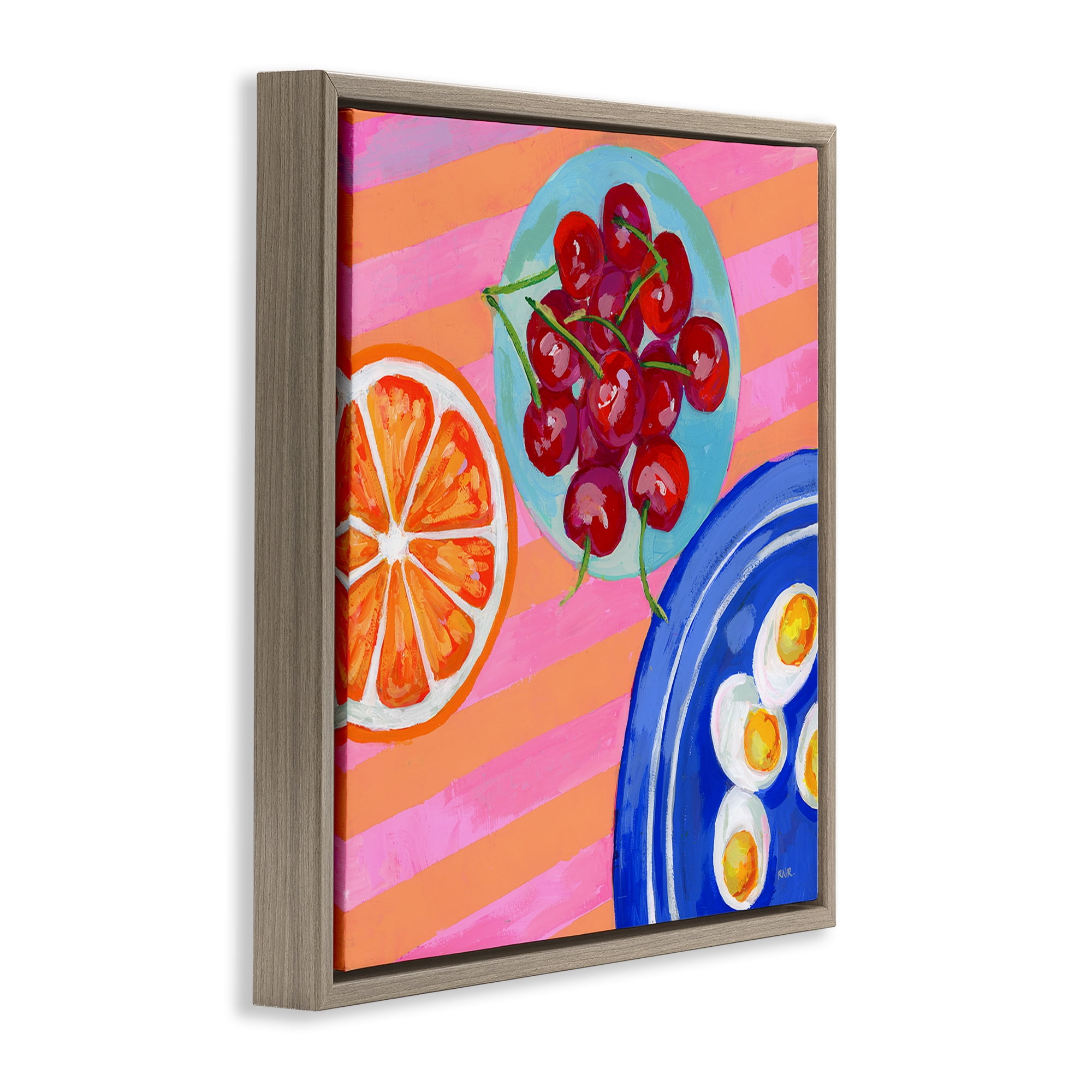 Stupell Industries Summer Snacks Picnic Blanket Brown Framed Floater Canvas Wall Art, design by Rachael Reese