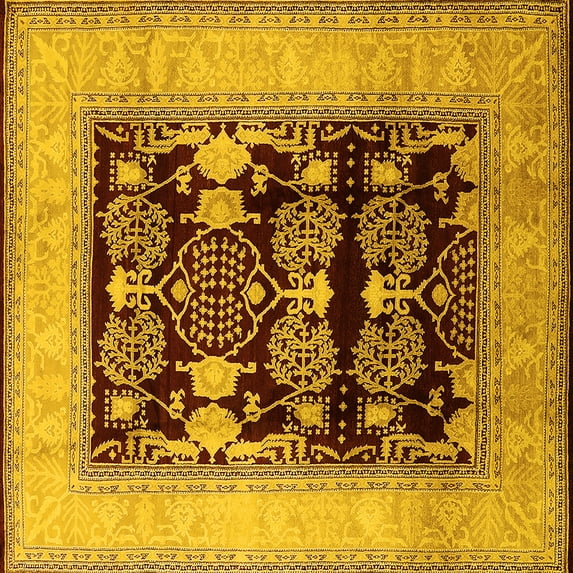 Ahgly Company Indoor Square Oriental Yellow Industrial Area Rugs, 6' Square