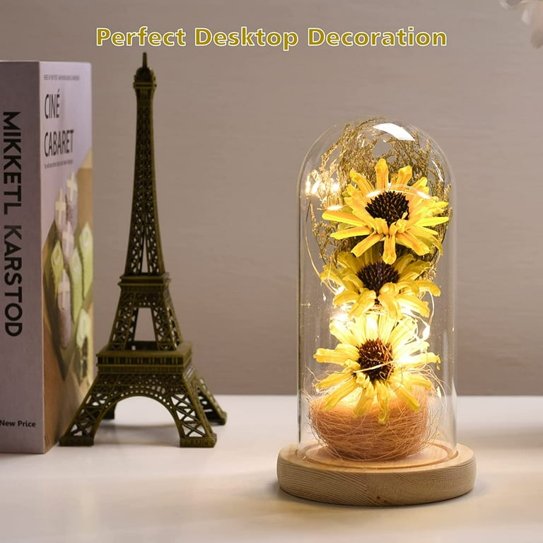 socathey Sunflower Gifts for Mom Grandma, Artificial Sunflower in Glass Dome  with Led Light Strip for Women on Birthday Anniversary Thanksgiving Christmas  Valentine's Day Mother's Day (Orange) 