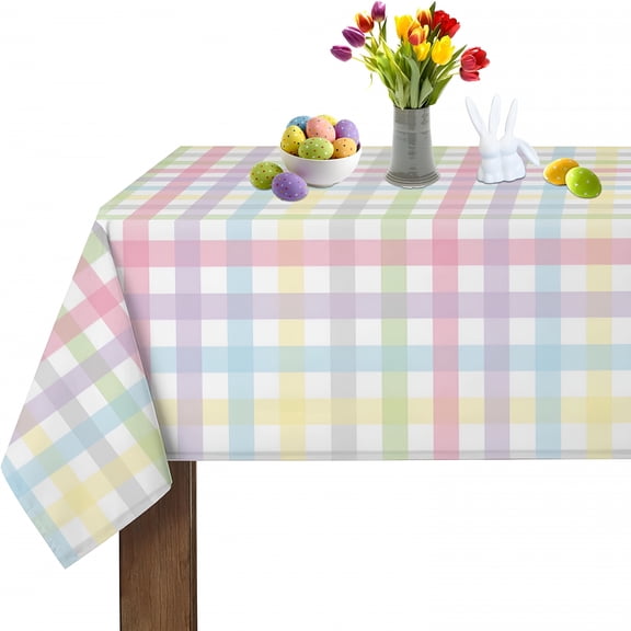 AUQ 2026 New Easter Tablecloth 60*84 in Rectangle Colorful Checkered Rainbow Plaid Table Cloths Spring Summer Watercolor Buffalo Check Plaid Spill Proof Table Covers for Party Dinner Decoration