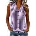 thumbnail image 3 of Rvasteizo Tank Tops for Women Stripe Print Casual Sleeveless Turn Down Doll Collar Slub Linen Button Open Cardigan Light Summer Ladies Camisole, 3 of 5