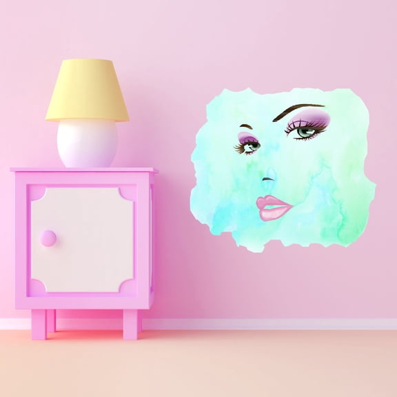 Home Watercolor Wall Decals for Bedroom - Female Make Up Face Blue Background Art Watercolor DIY & Creativity Boy Girl Bedroom Wall Water Color Sticker - Size: 10 In x 9 In