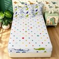 thumbnail image 4 of meiyoeat Woodland Dinosaur Zipper Twin Comforter Sets with Fitted Sheet and 2 Pillowcases for Boys Bedding, Pine Jungle Wildlife Zipper Bedding Set, White Green Navy, Polkadot Reversible, 4pcs, 4 of 7