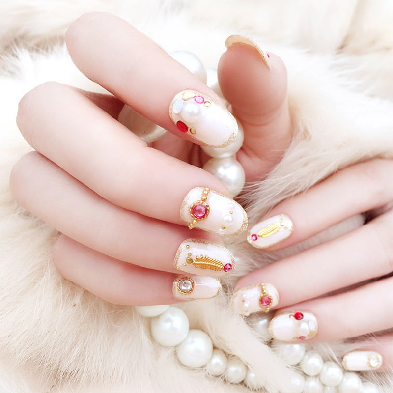 24Pcs/Set Bride Diy Nails Art Stickers Imitation Pearl Diamond ...