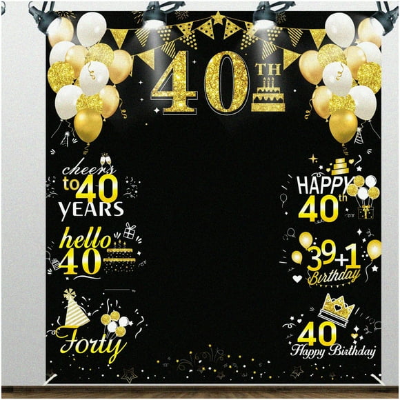 Celebrate 40th Birthday Extravaganza - Stylish Black Gold Cheers to 40 Years Party Kit! Includes Large Decorations, Funny Banner, Photography Props, Hello Forty Bday Photo Booth for Memorable Indoor C