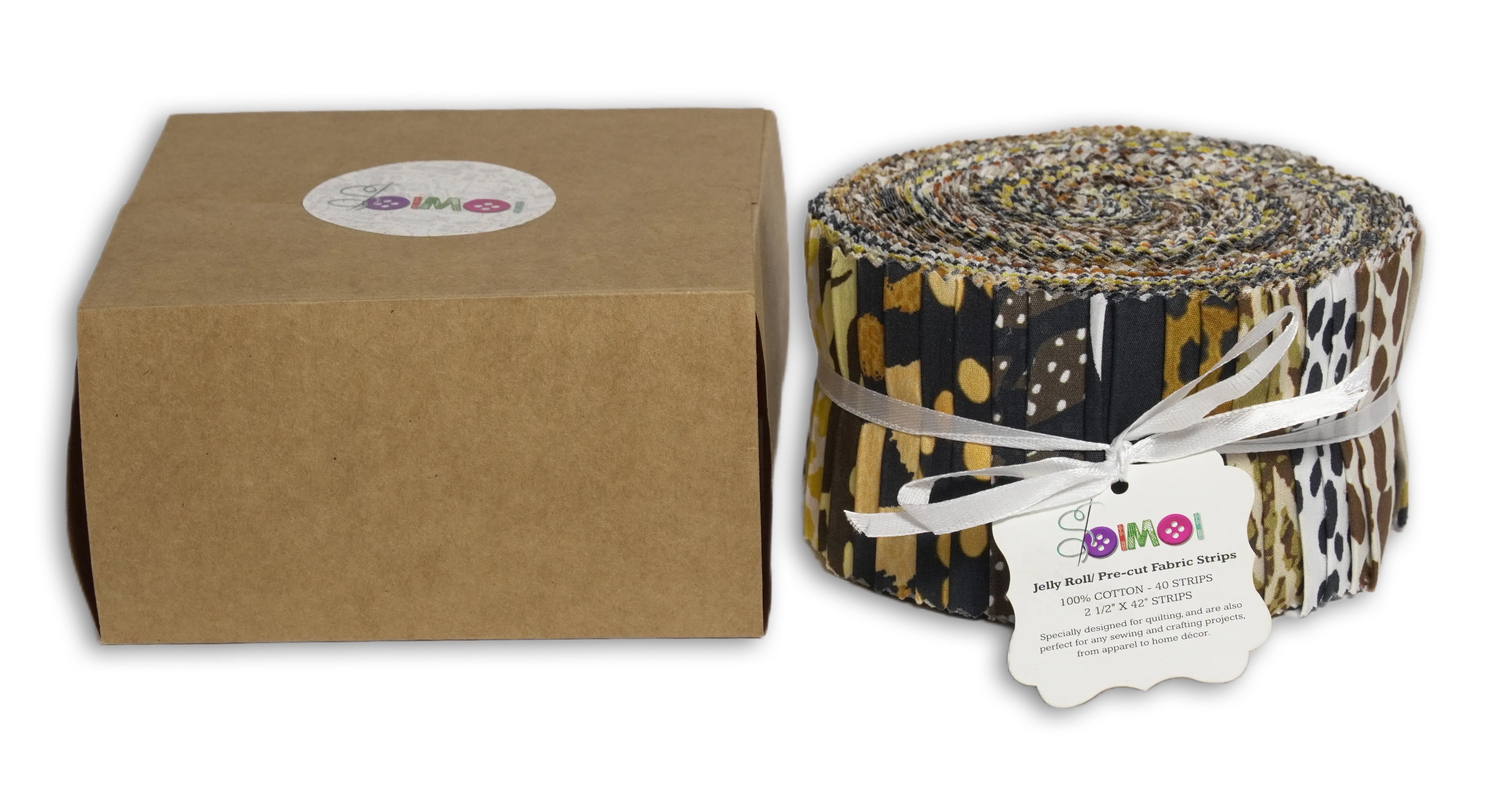 Soimoi 40Pcs Animal Skin Print Precut Fabrics Strips Roll Up 2.5 x 42 inches Cotton Jelly Rolls for Quilting - Multicolor