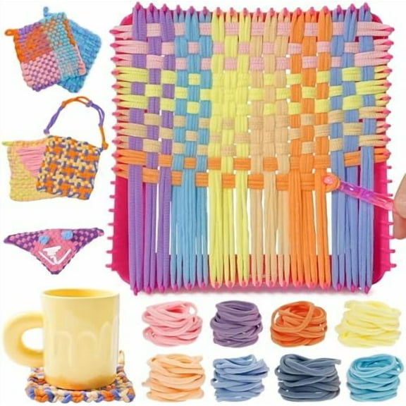 Weaving Loom Kit Toys for Kids and Adults DIY Arts and Crafts for Girls Ages 5 6 7 8 9 10 12, Pot Holder Loom Knitting Kits Includes 8 Color Craft Loops for Beginners$$Art & Craft